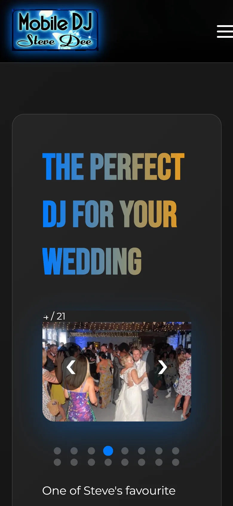 DJ Steve Dee weddings page on a phone