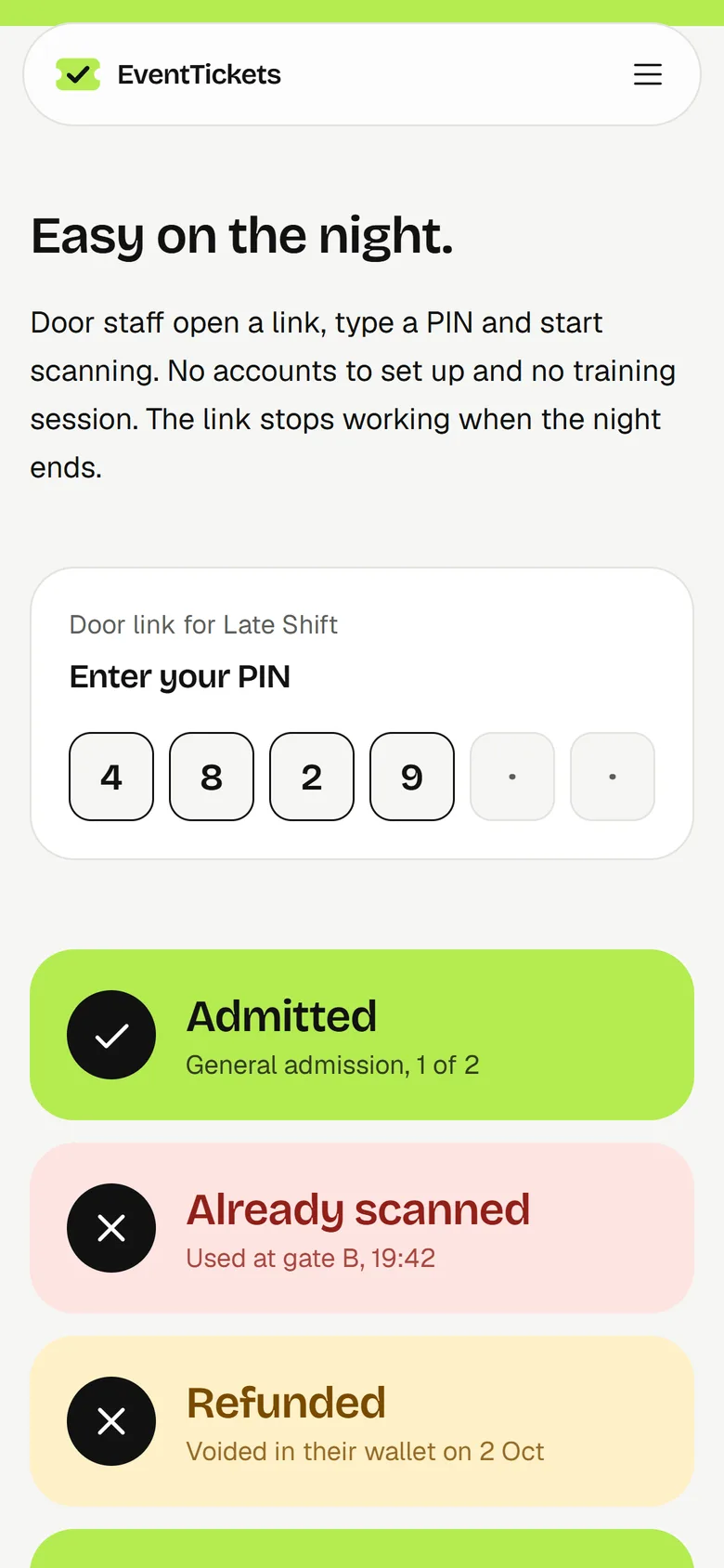 EventTickets door app on a phone