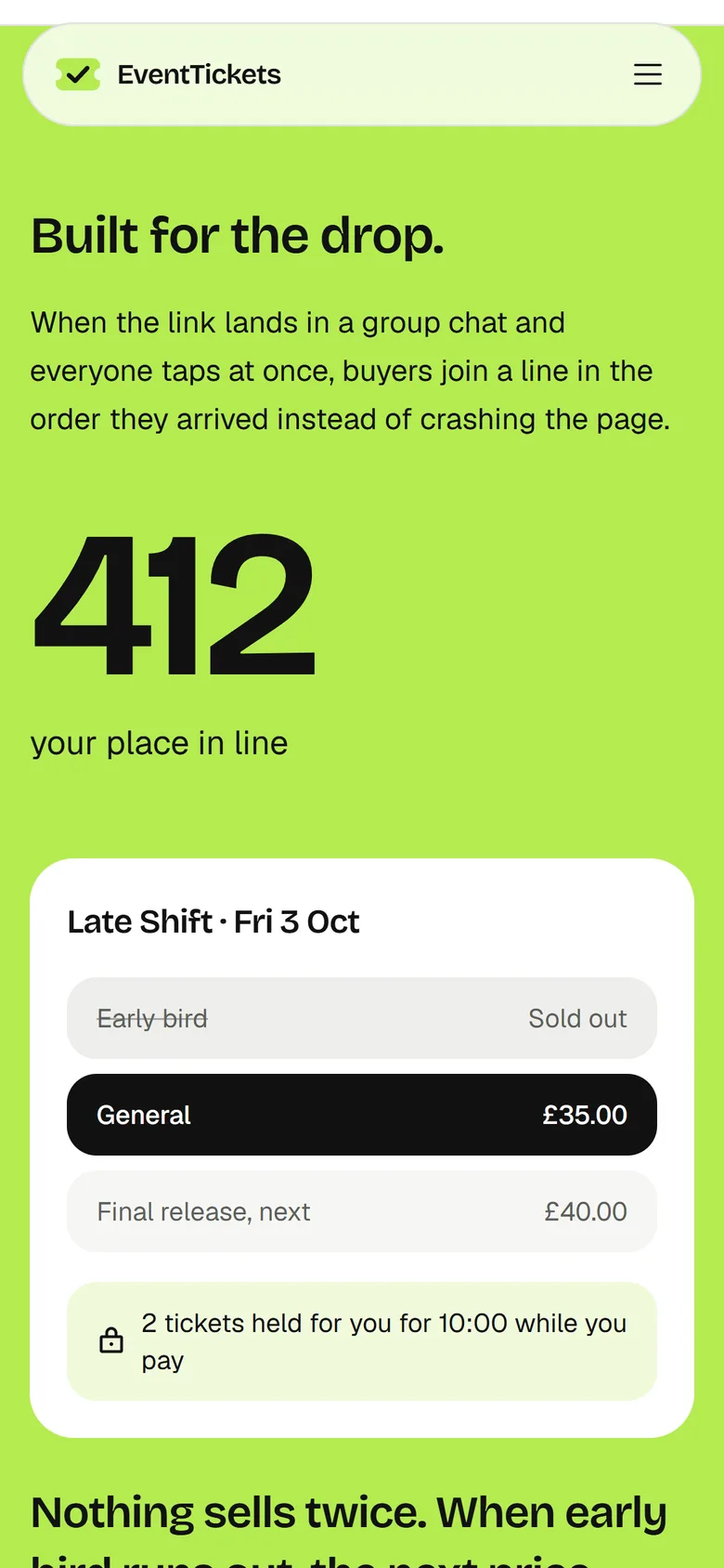 EventTickets on-sale queue on a phone