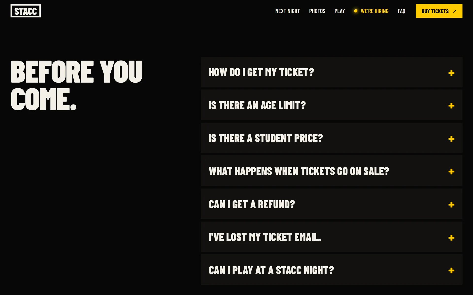 STACC frequently asked questions titled "Before you come"