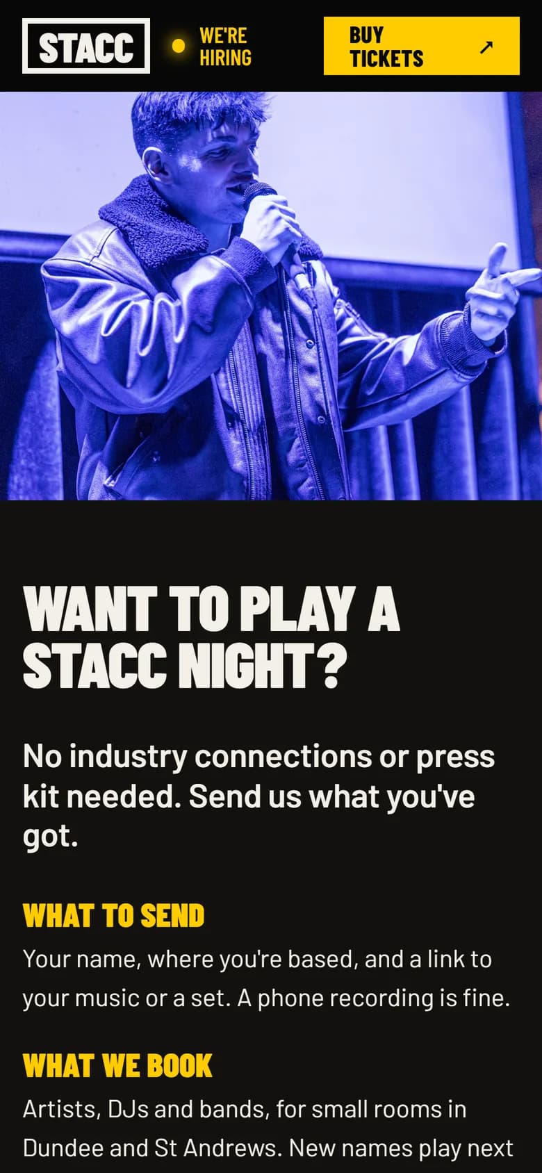 STACC artist section on a phone